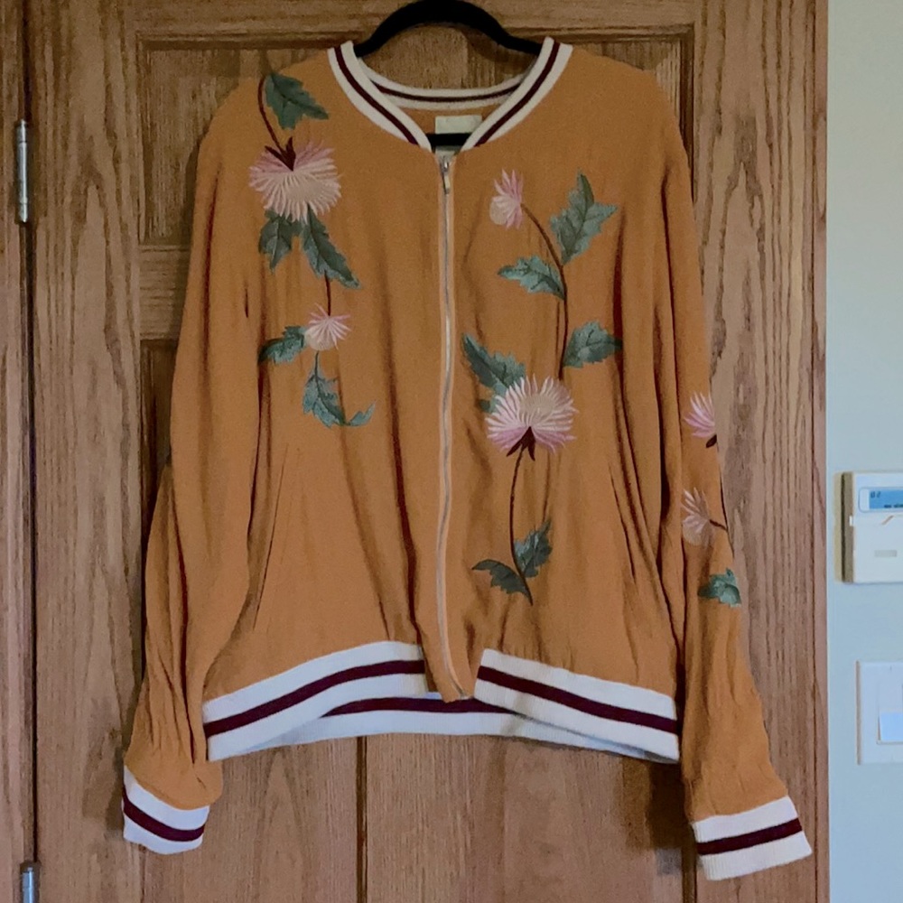 Anthropologie Embroidered Bomber Jacket